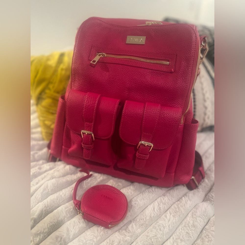 Lymia BOSS UP hot pink leather backpack diaper bag